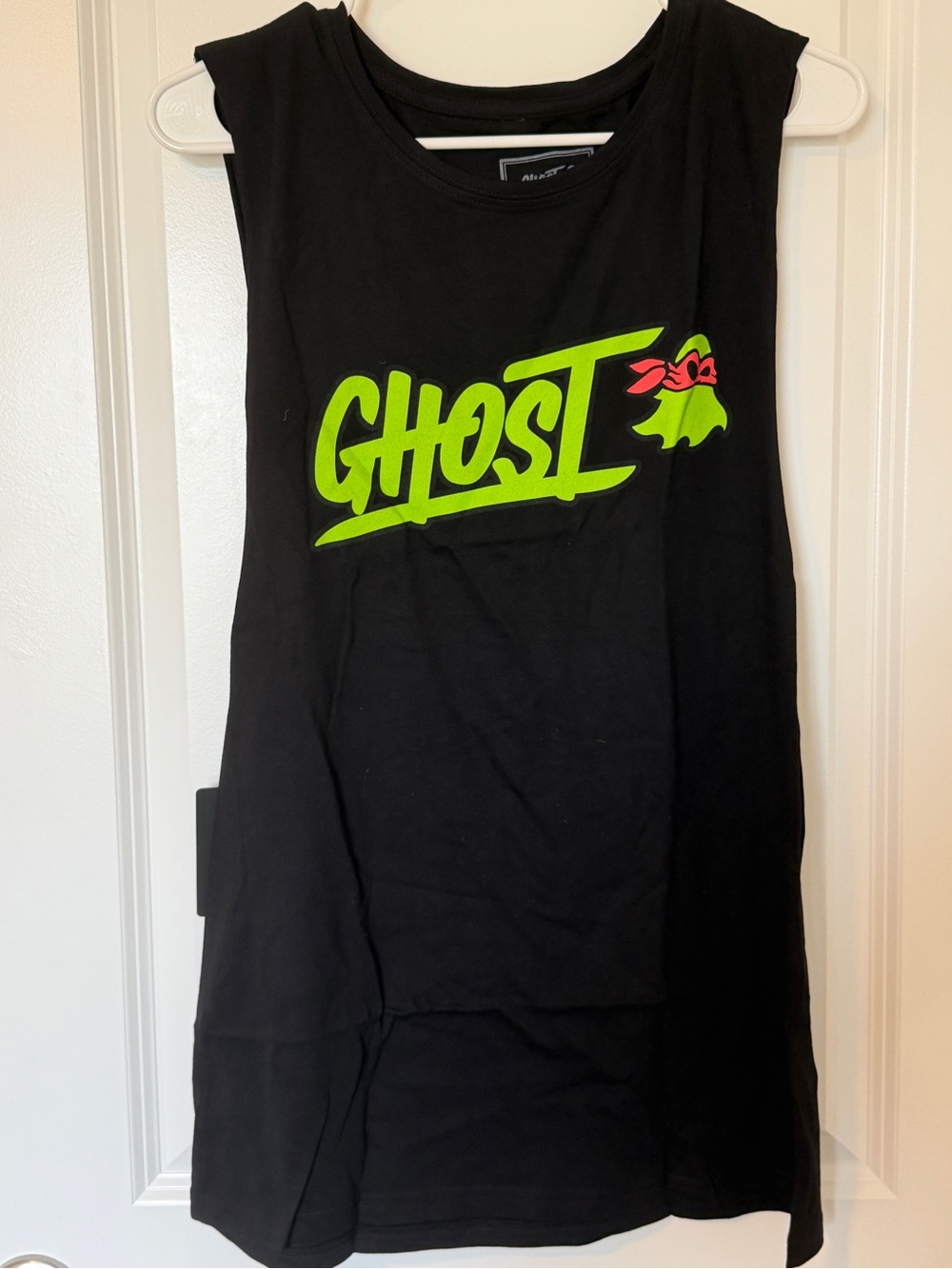 Ghost Black Tank Top with Neon Green Ghost Graphic